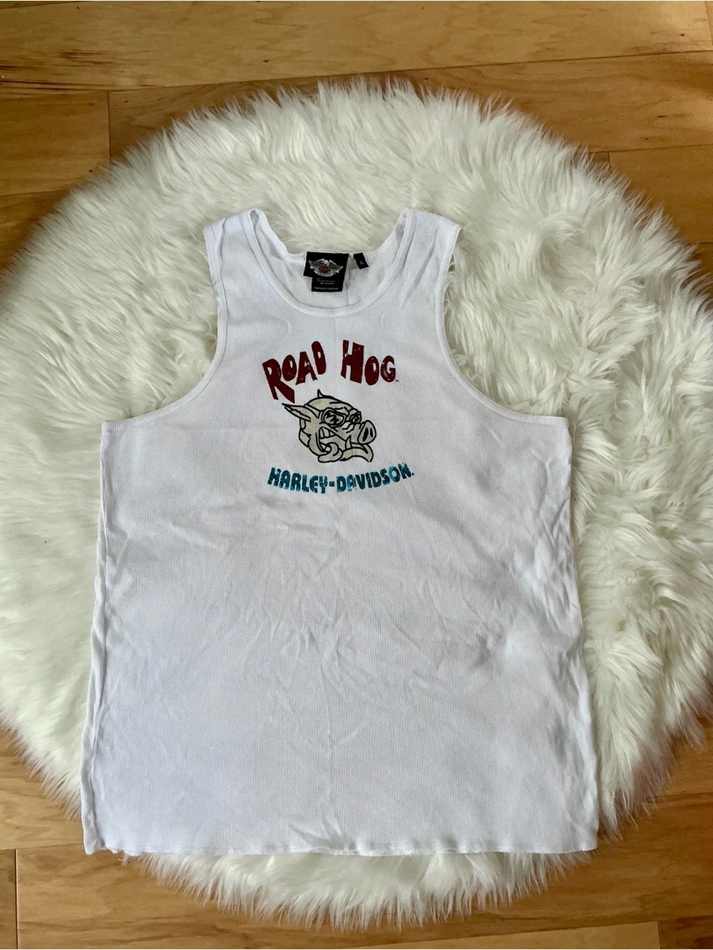 Harley-Davidson White Tank Top with Red 'Road Hog' Graphic Size XL